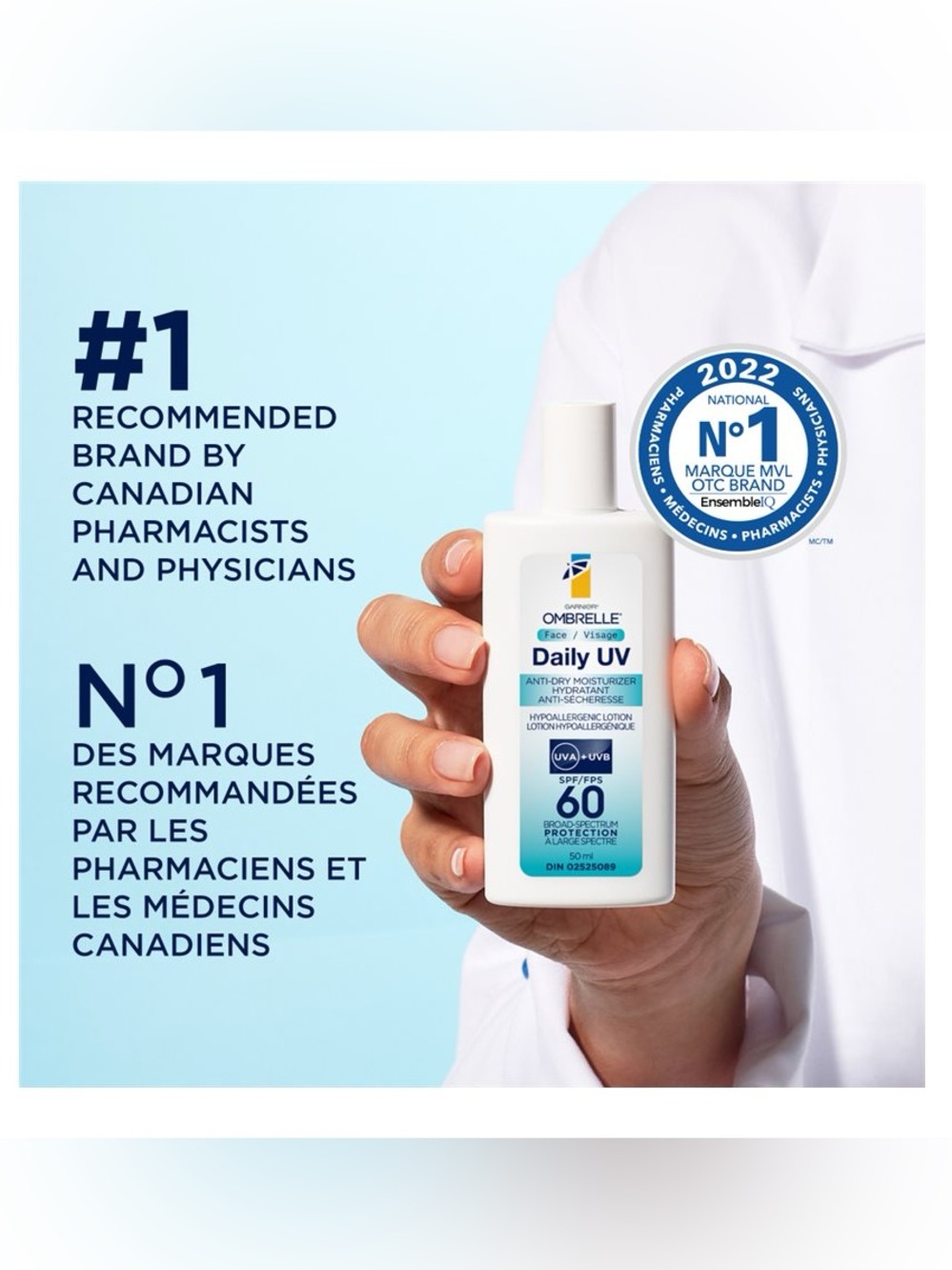 NEW Garnier Ombrelle Daily UV Face Moisturizer - White & Blue Packaging